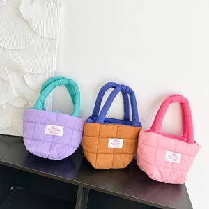 Sac À Épaule Rembourré Matelassé Pour Enfants Nylon Couleur Contrastée Puffy Tote À Main Pour Garçons Filles Mode Casual
