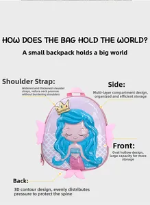 Detail view of 3D mermaid shell backpack with breathable mesh straps and ergonomic support