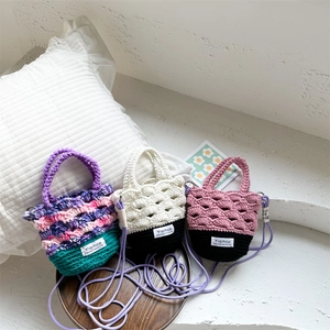 Sac Bandoulière Crochet Pour Enfants Mini Sac À Main Tricoté En Coton Pour Filles Tout-Petits Couleur Contrastée