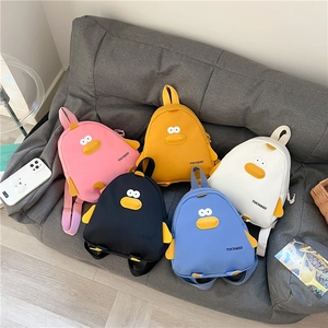 Cute Cartoon Duck Kids Backpack Canvas 3D Animal Shape Lightweight Adjustable Straps For Toddler Kindergarten School Travel
