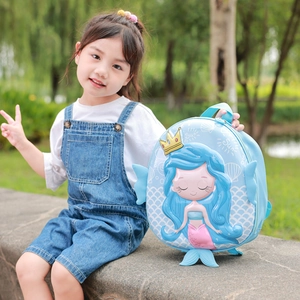 Toddler 3D mermaid hardshell backpack in light blue with embossed shell and wave details