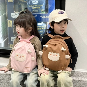 Leichter Kindergartenrucksack mit 3D-Comic-Schafsohren in Rosa und Braun für Kinder
