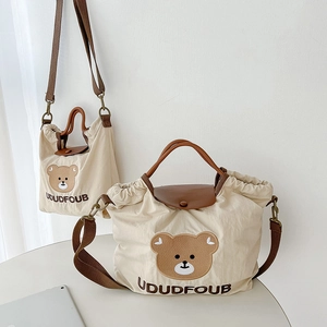 Kids Shoulder Bag Cute Cartoon Bear Canvas Tote Handbag For Girls Toddler Travel Daily Korean Style Adjustable Strap