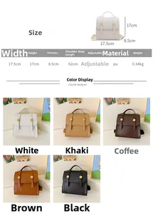 Detailed size chart and multi-color options for children's vintage PU leather backpack
