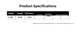 Size guide for woven handbag: 24cm width, 18cm height, 10cm depth specifications