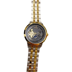 Fashion business automatic mechanical watch with gold-silver steel band and Roman numerals