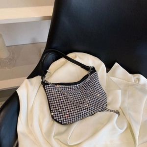 Kids Shoulder Bag Mini Rhinestone Semicircle Handbag Shiny PVC Crossbody Purse With Metal Chain For Toddler Girls Modern