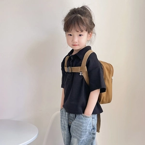 Sac à dos enfant minimaliste en toile marron, grande capacité avec sangle de poitrine