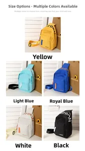 Detail view of colorful nylon chest bags for children with fashion letter printing