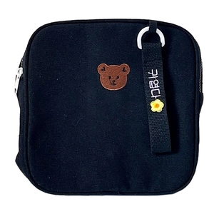 Sac à dos enfant en toile noire avec broderie ours et sangle décorative mignonne