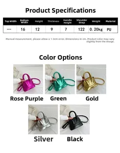 Detailed view of crocodile pattern PU mini shell bags in five metallic colors