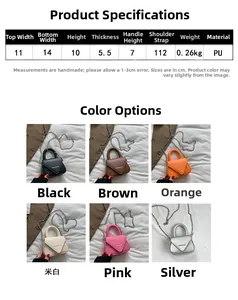 Detaillierte Größentabelle und sechs Farbauswahlmöglichkeiten für die Mini-PU-Tasche