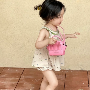 Borsa a mano rosa alla moda per bambine a forma di conchiglia con doppio manico e tracolla