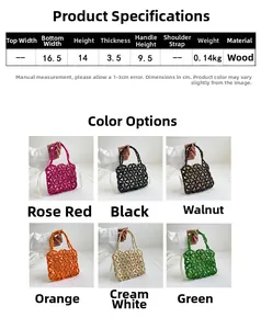 Detailed size chart and multi-color display of handmade beaded flower handbag for girls