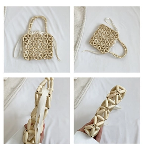 Detailed macro view of handmade woven beaded handbag with star pattern and satin lining