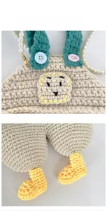 Detail of handmade crochet overall bag with pearl chain and knit texture closeup