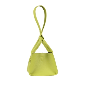 Bright green lychee grain PU leather handbag for girls with unique knotted handle design
