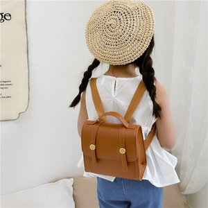 Vintage brown PU leather backpack for girls in a stylish Japanese schoolbag design