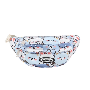Süße bedruckte hellblaue Kinder Gürteltasche mit Cartoon-Bär- und Katzen-Motiven