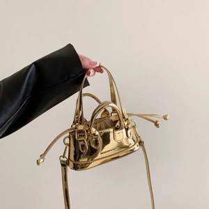 Mini Handbag Metallic Mirror PU Leather Crossbody Bag With Drawstring Inner For Women Fashionable Street Style