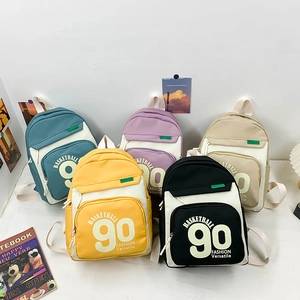 Sac À Dos Enfants Scolaire Nylon Durable Bloc De Couleur Basketball Imprimé Lettres Pour Garçons Filles Maternelle Mignon Mode Léger