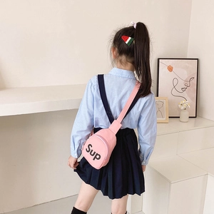 Pink kids crossbody chest bag with Sup logo and adjustable strap for casual wear