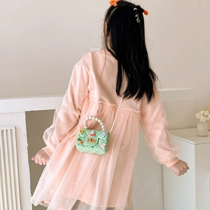 Sac bandoulière en silicone vert menthe pour fille avec poignée en perles et charms