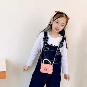 Sac à main rose en silicone pour fille avec breloques 3D et bandoulière en perles