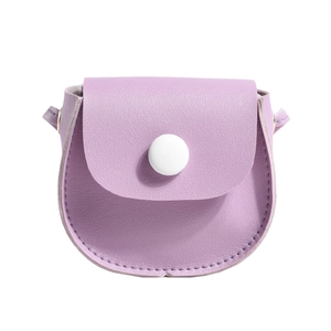 Cute purple mini PU leather shoulder bag for girls with round snap closure and crossbody strap