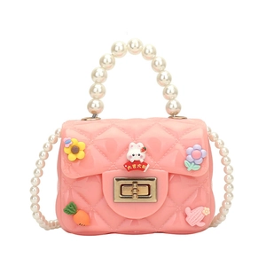 Mini sac à bandoulière en silicone rose pour filles avec perles et breloques