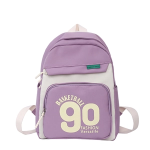 Sac à dos enfant violet et beige avec lettrage basketball pour garçons et filles