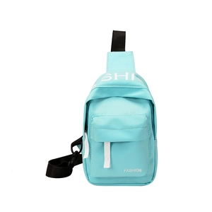 Kids trendy light blue canvas crossbody chest bag with fashion letter print for boys