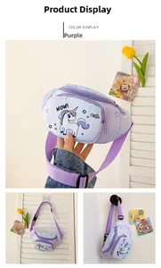 Détail du sac banane licorne violet pour filles avec sangle réglable et double fermeture éclair