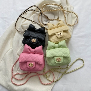 Girls Mini Crossbody Bag PU Leather Quilted Bow Chain Strap Elegant Shoulder Purse Small Trendy Pouch For Kids