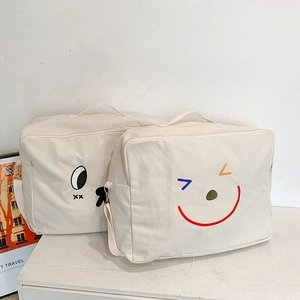 Sac À Bandoulière Enfant Grande Capacité Toile Broderie Sourire Coloré Sac De Voyage Maternelle Garçons Filles