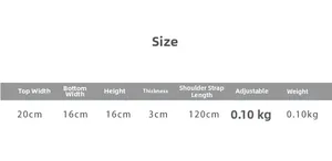Size chart showing 20x16cm dimensions and adjustable strap length for kids canvas bag