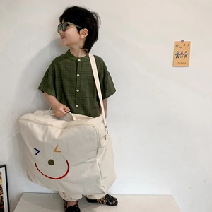 Grand sac de rangement en toile pour enfants avec imprimé sourire et fermeture