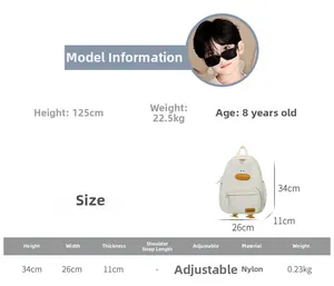 Size chart and dimensions for the cute duck cartoon children canvas backpack