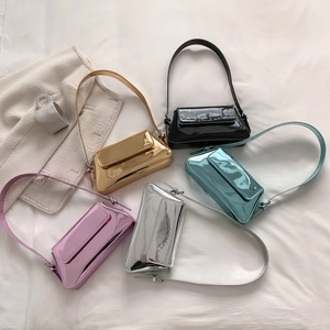 Metallische Spiegel PU Leder Baguette Tasche Damen Trendy Unterachsel Schultertasche Y2K Glänzende Handtasche Alltag Party