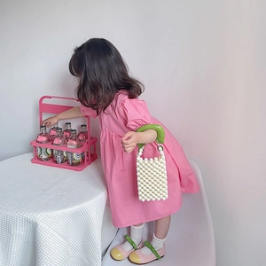 Mini borsa di perle per bambini con manico verde per bambine alla moda