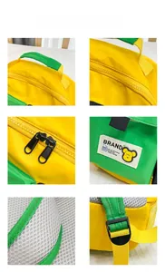 Detailed views of kids' two-tone canvas backpack with breathable mesh and sturdy zippers