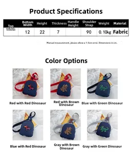 Tableau des tailles détaillé pour sac de poitrine dinosaure enfant avec dimensions
