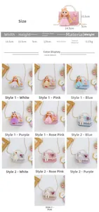 Size guide for girls' pearl handle crossbody bag with dimensions and strap length