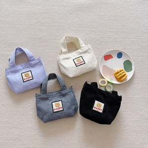 Kids Corduroy Handbag Cute Bear Patch Crossbody Bag Korean Style Small Tote For Girls Boys Casual Shoulder Purse