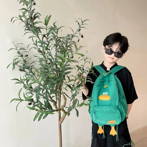 Cute green cartoon duck backpack for toddlers featuring a fun 3D duckling design