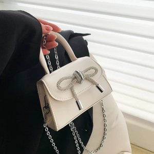 Women Mini Handbag Rhinestone Bowknot PU Leather Fashion Elegant Crossbody Shoulder Bag With Chain Strap Portable