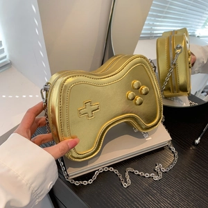 Spielcontroller Form Umhängetasche Metallic PU Leder Kette Schultertasche Lustig Trendig Skurril Y2K Stil