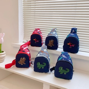 Sac De Poitrine Dinosaure Dessin Animé Enfants Toile Sangle Réglable Voyage Mode Bandoulière Pour Garçons Filles