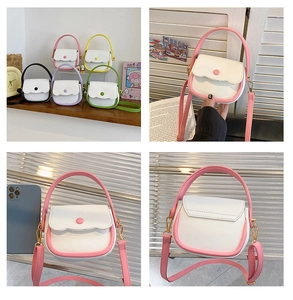 Vues détaillées de mini sacs à main en cuir PU pour filles en cinq couleurs contrastées