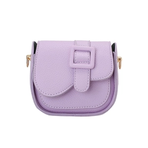 Chic purple PU leather mini crossbody bag for girls with pebble grain finish and gold D-rings